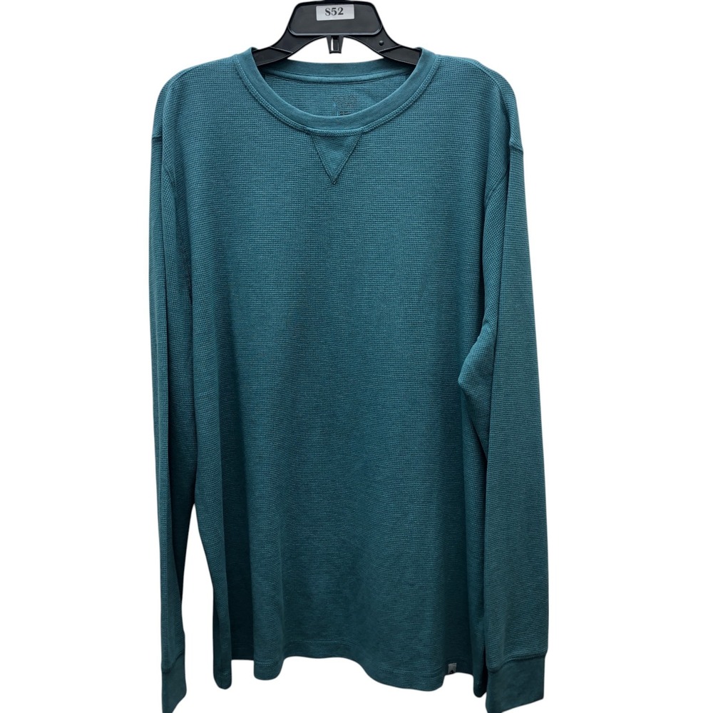 Ocean Coast Thermal Mens Large Turq Storm Blue Long Sleeve‎ Waffle Knit Pullover